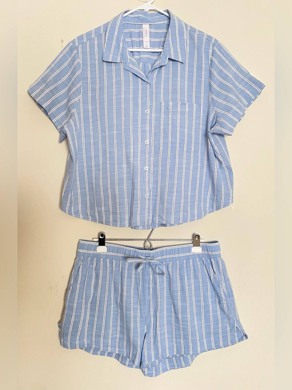 Auden Blue and White Striped Cotton Blend Pajama Short Set